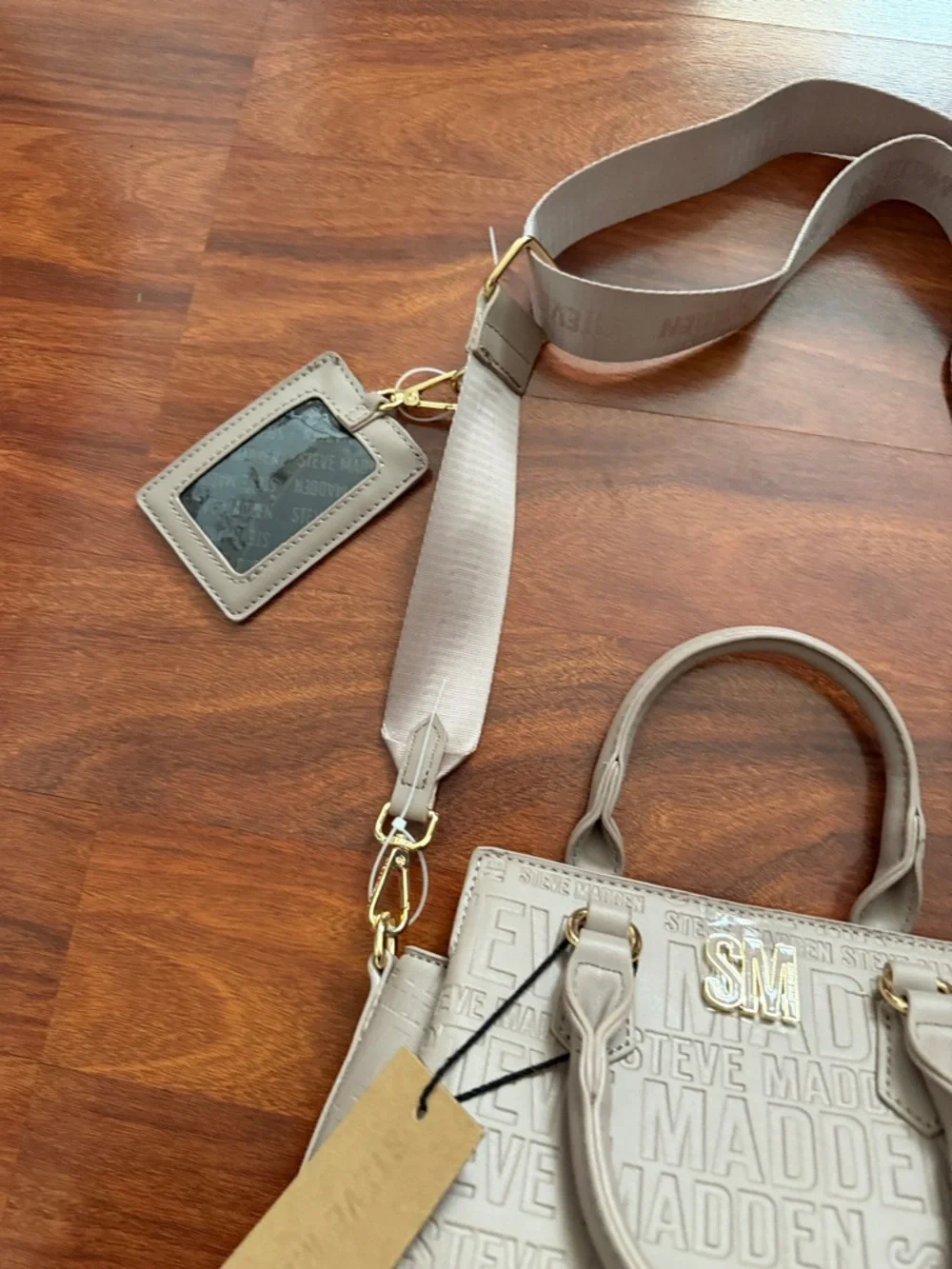 Steve Madden Blush Embossed Satchel with Wide Logo Strap